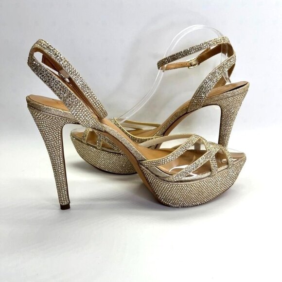 Jessica Simpson Oluina Platform Pump Size 9.5 Embellished Gold 5" Heel - Picture 7 of 16
